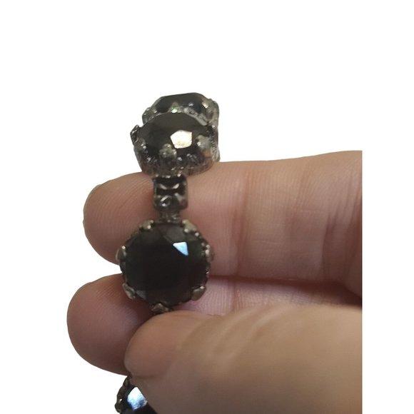 Schiaparelli Black Rhinestone Bracelet with safety chain one missing stone - Picture 7 of 12